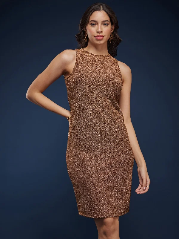 Halter Neck Bodycon Dress - Golden