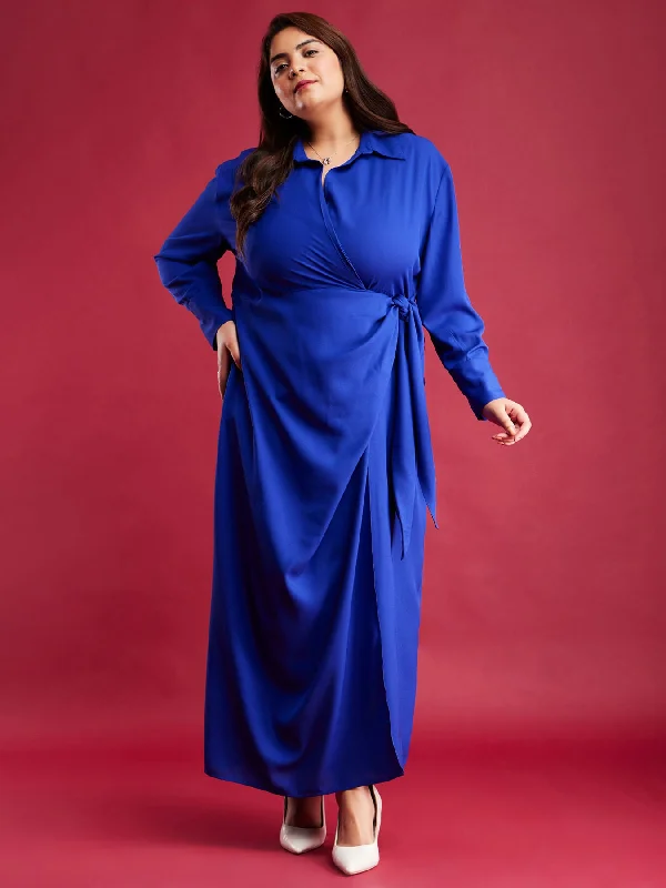 Solid Maxi Wrap Dress - Royal Blue