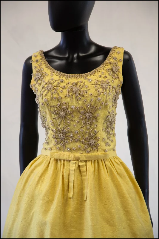 Vintage 1960s Yellow Silk Beaded Dress