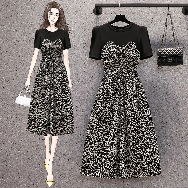 Plus Size Korean Hearts Print Midi Dress