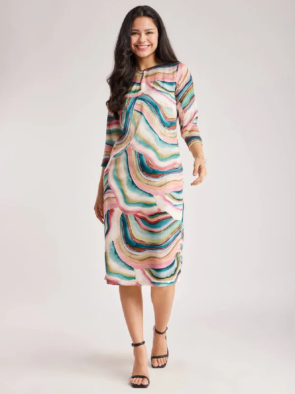 Satin Shirt Dress - Multicolour