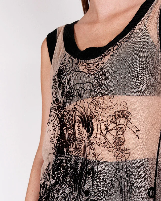 1990s Jean Paul Gaultier Mesh Tattoo Dress M