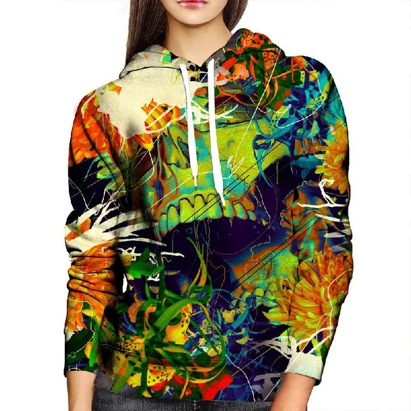 Floral Skull Green Womens Hoodie