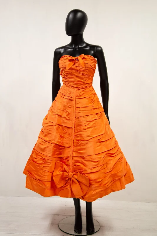 Vintage 1950s Orange Taffeta Cocktail Dress