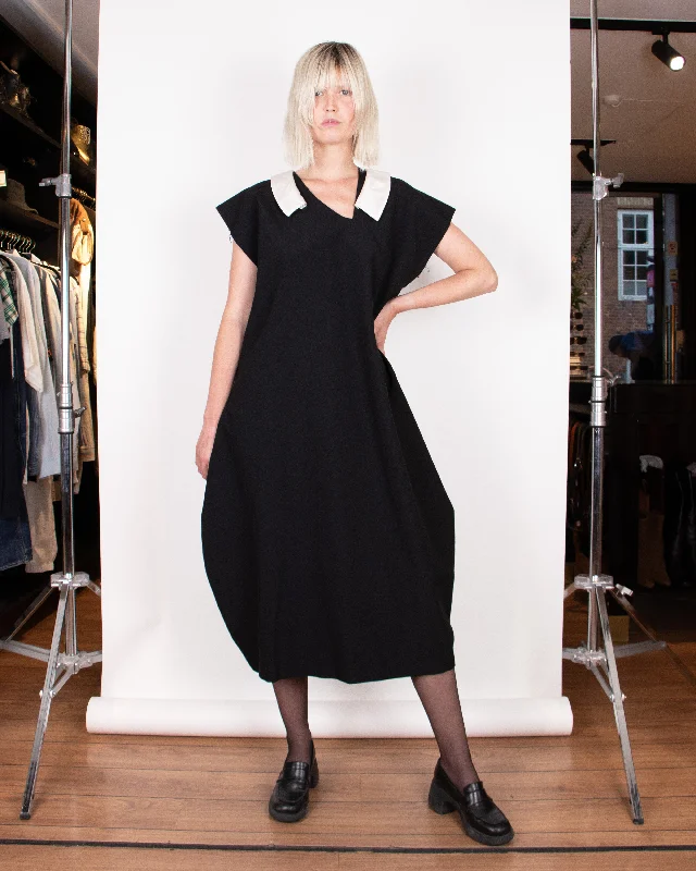 1980s Comme des Garçons Black Dress With Asymmetrical Collar M