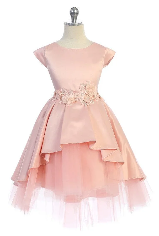 Ava Kids Satin Dress over Tulle Skirt