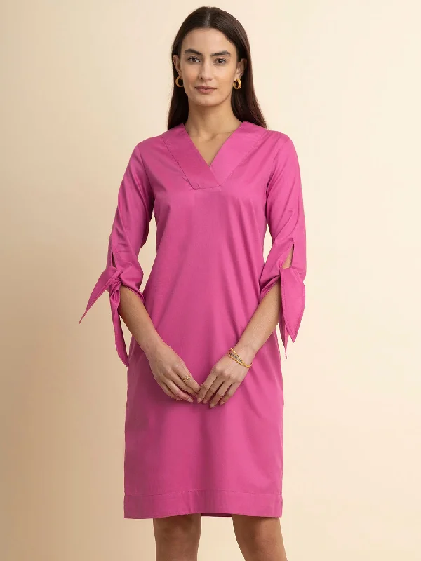 Cotton Tie-Up Dress - Pink