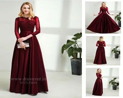 G92 (11), Dark Wine Satin Evening Gown, Size (XS-30 to XXXL-46)