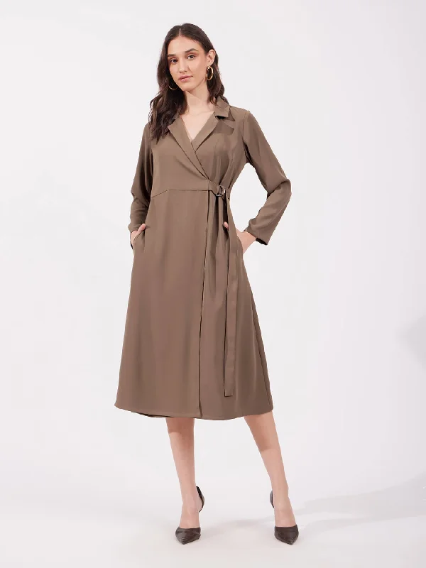 Wrap Midi Dress - Brown