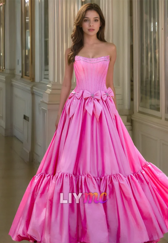 Off-Shoulder Sleeveless Bowknots Pleated A-Line Prom Dress