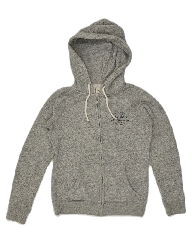 JACK WILLS Womens Zip Hoodie Sweater UK 10 Small Grey Cotton