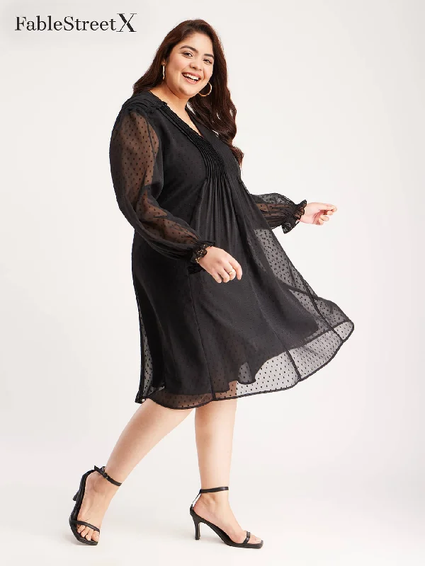 Pleated Shirt Dress - Black