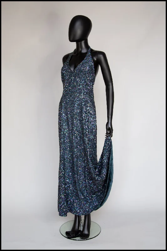 Vintage 1980s Blue Green Sequin Mermaid Dress