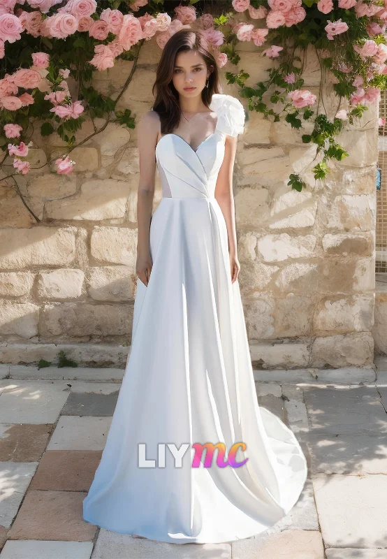 V-Neck Sleeveless Ruffled Pleated Sleek A-Line Wedding Dress