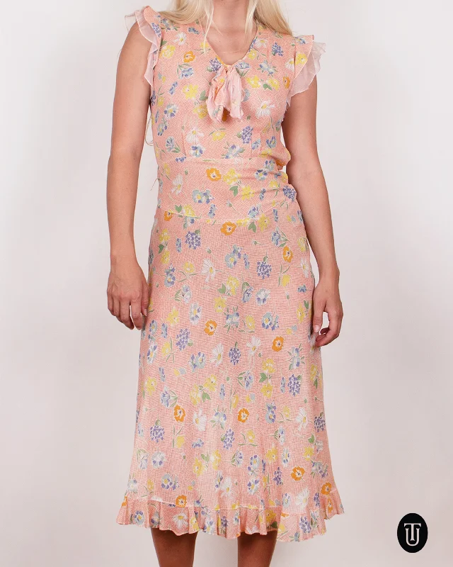 1930s Floral Summer Dress XS