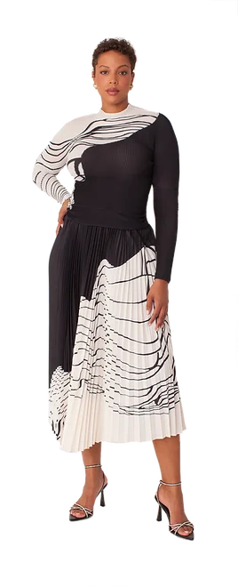 Diana Knit Printed Top and Pleated Skirt Set