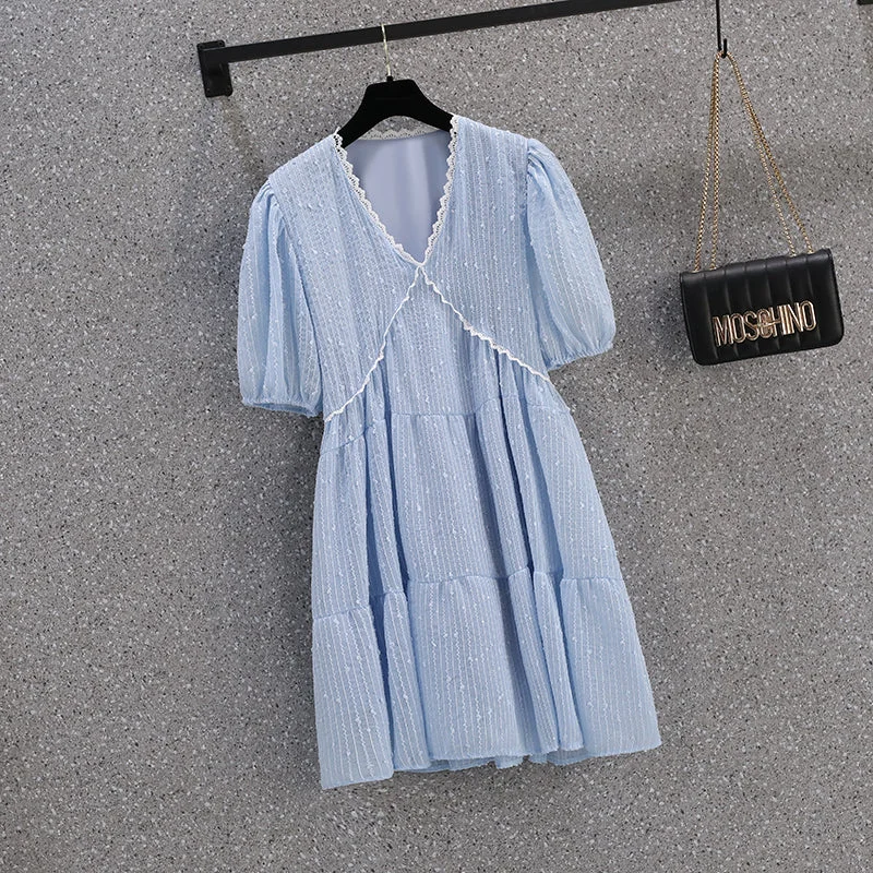 Plus Size Blue Babydoll Korean Dress