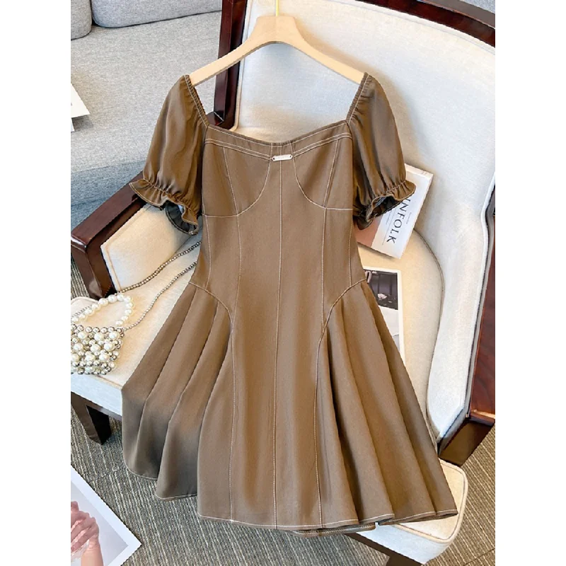 Plus Size Korean Sweetheart Pleat Dress