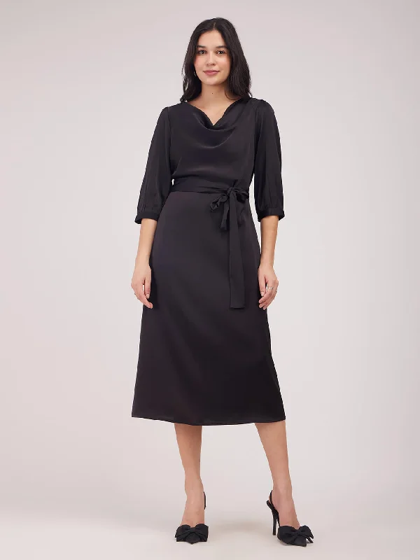 Satin Shift Dress - Black