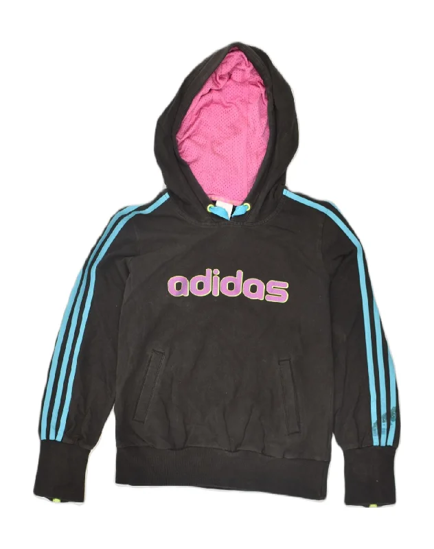 ADIDAS Womens Graphic Hoodie Jumper UK 12 Medium  Black Cotton