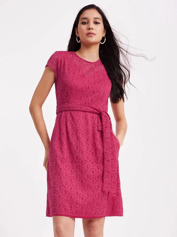 A-Line Lace Dress - Fuchsia